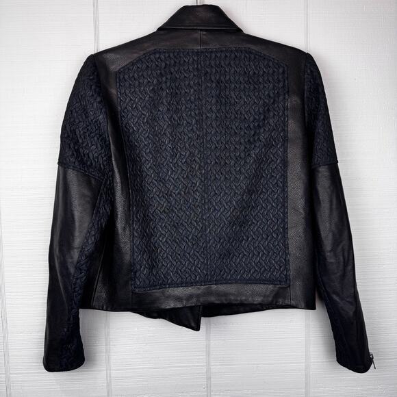 Helmut Lang Textured Fabric Double Zipper Asymmetrical Moto Lamb Leather Jacket - Picture 5 of 11